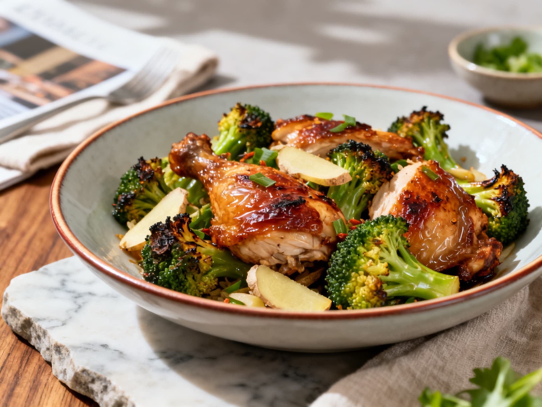 Five-Spice Air-Fried Chicken with Charred Ginger Broccoli